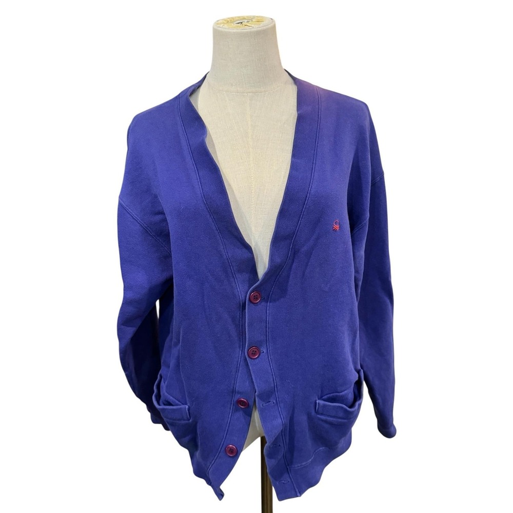 Vintage United Colors‎ of Benetton Purple Cotton Cardigan Sweatshirt Mens Medium